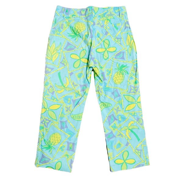 Lilly Pulitzer 4 Liza Capri Macadamia Print Pants Blue Yellow Capri - Picture 3 of 8